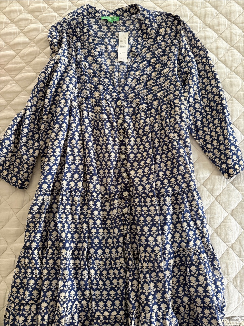 J Crew Blue and White Printed Button-Front Women’s Dress